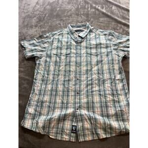 Kuhl Eluxur Mountain Grown Blue Plaid Button Up Short Sleeve Shirt Men’s Large
